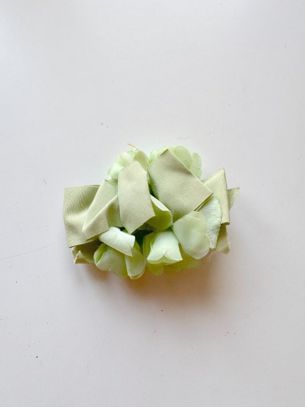 Vintage Green Grosgrain Ribbon Faux Floral Barrette Hair Clip